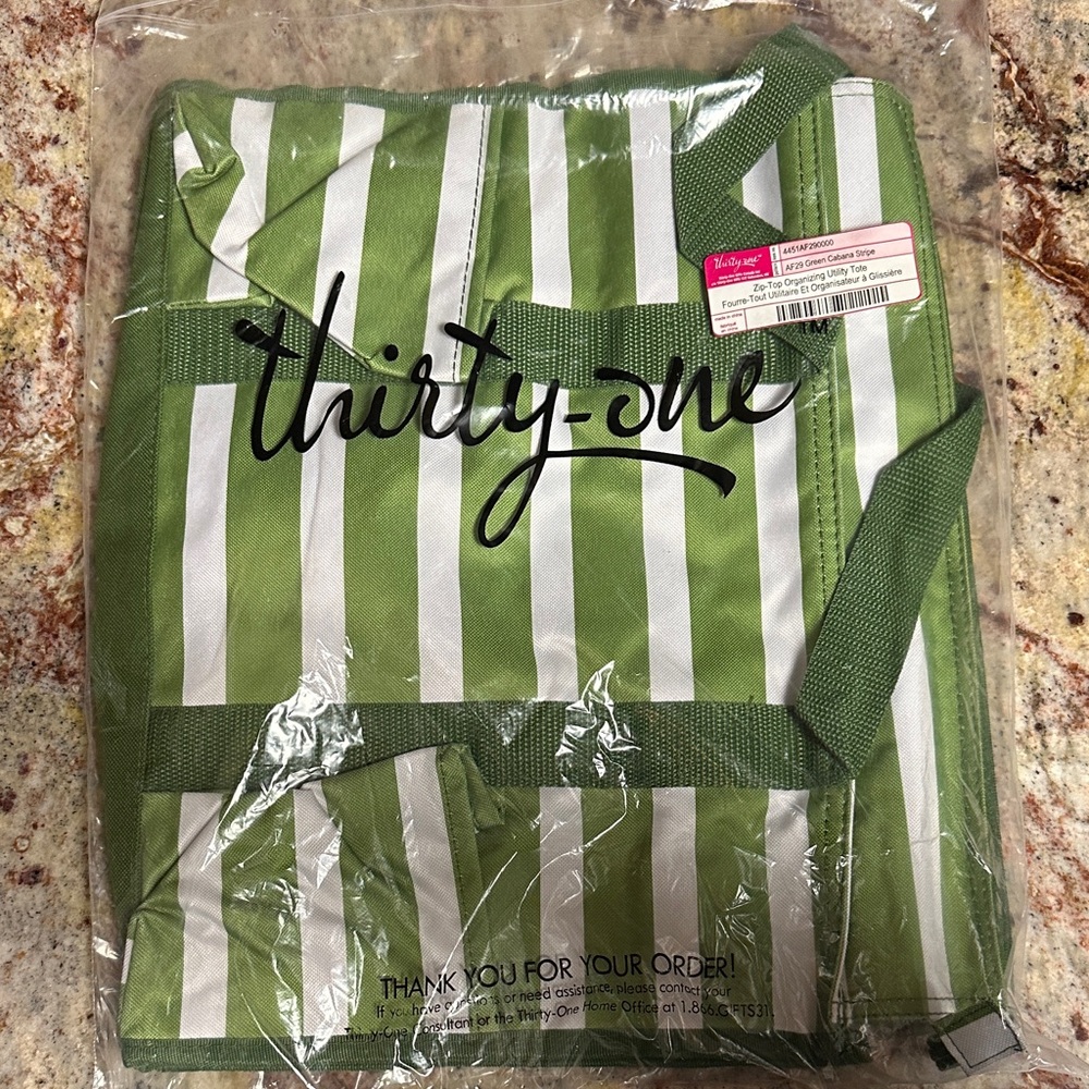 Thirty-One Striped Green and White Tote